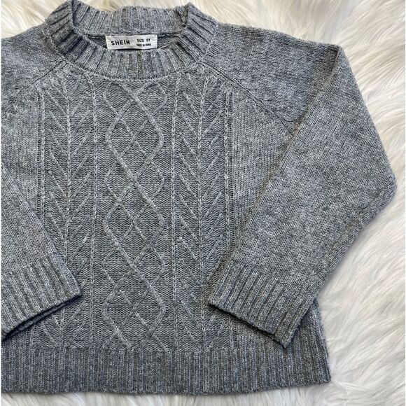 SHEIN Cable Knit Crew Neck Sweater Grey Size 5 - Picture 2 of 3